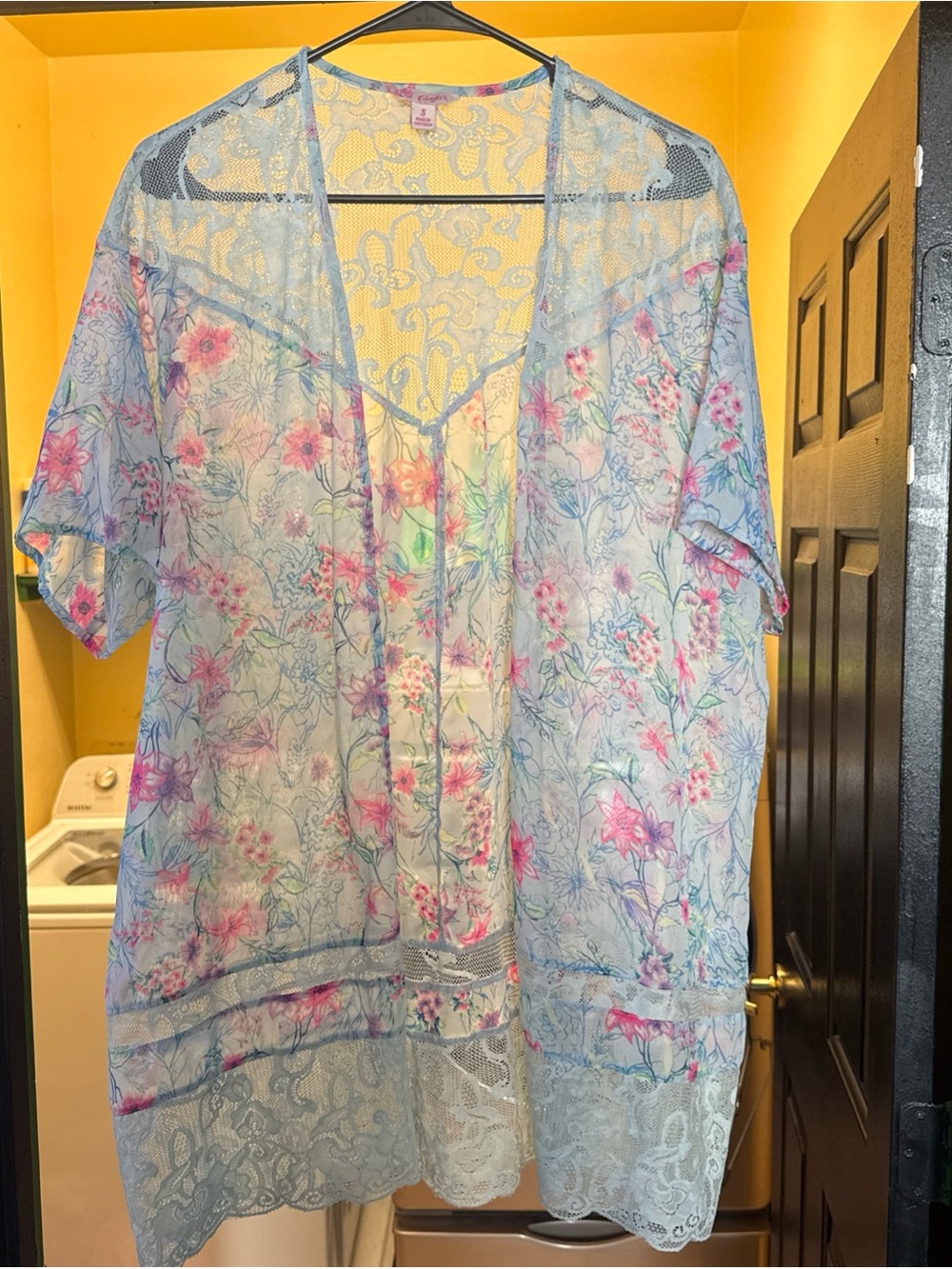 Candie’s Sheer Blue Pink Purple Floral Lace Kimono Top Cover-Up (S) Small